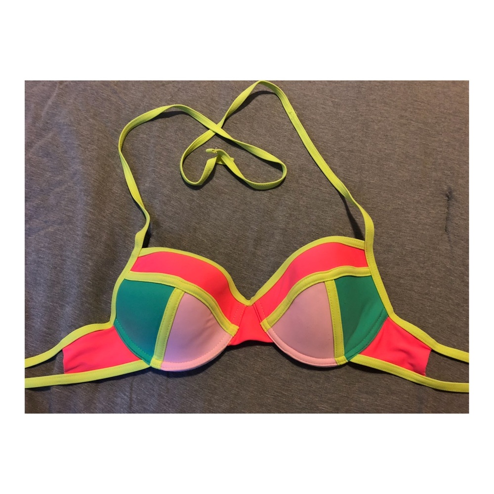 Neon Color Block Bikini Top